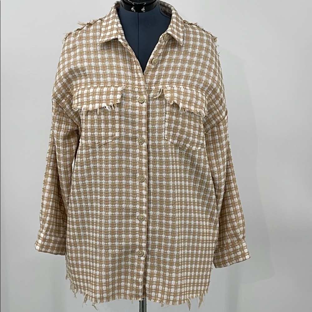 POLAGRAM Plaid Button-Up Jacket/Shacket in Beige SIZE XL